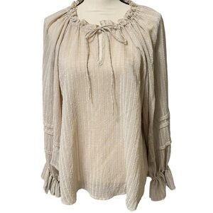 KLD Limited Women’s (M) semi sheer Taupe Blouse Long Balloon Sleeve